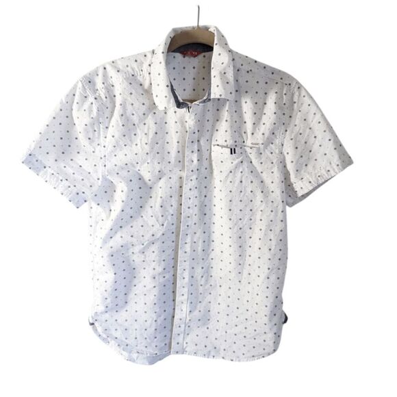 GUESS Geometric Print Button Down Short Sleeve Shirt Size Large - Picture 2 of 3